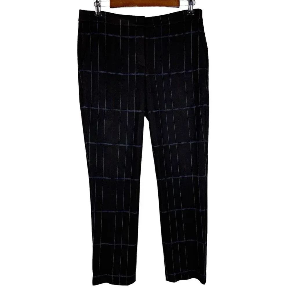 Theory Izelle K2 Ponte Knit Brown Windowpane Plaid Pant size 6